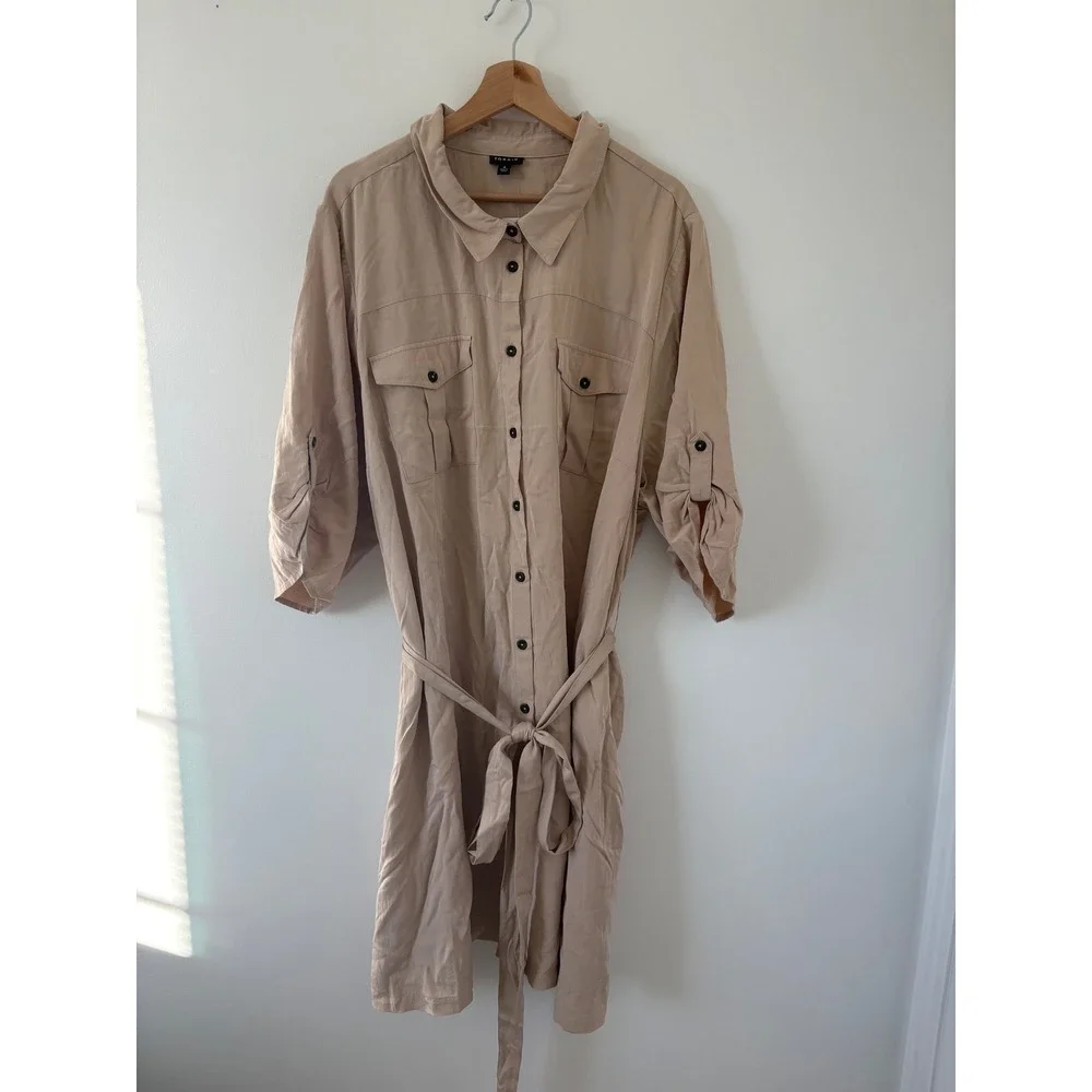New Torrid Tan Mini Waist-Tie Shirt Dress – Size 4X - Picture 2 of 7